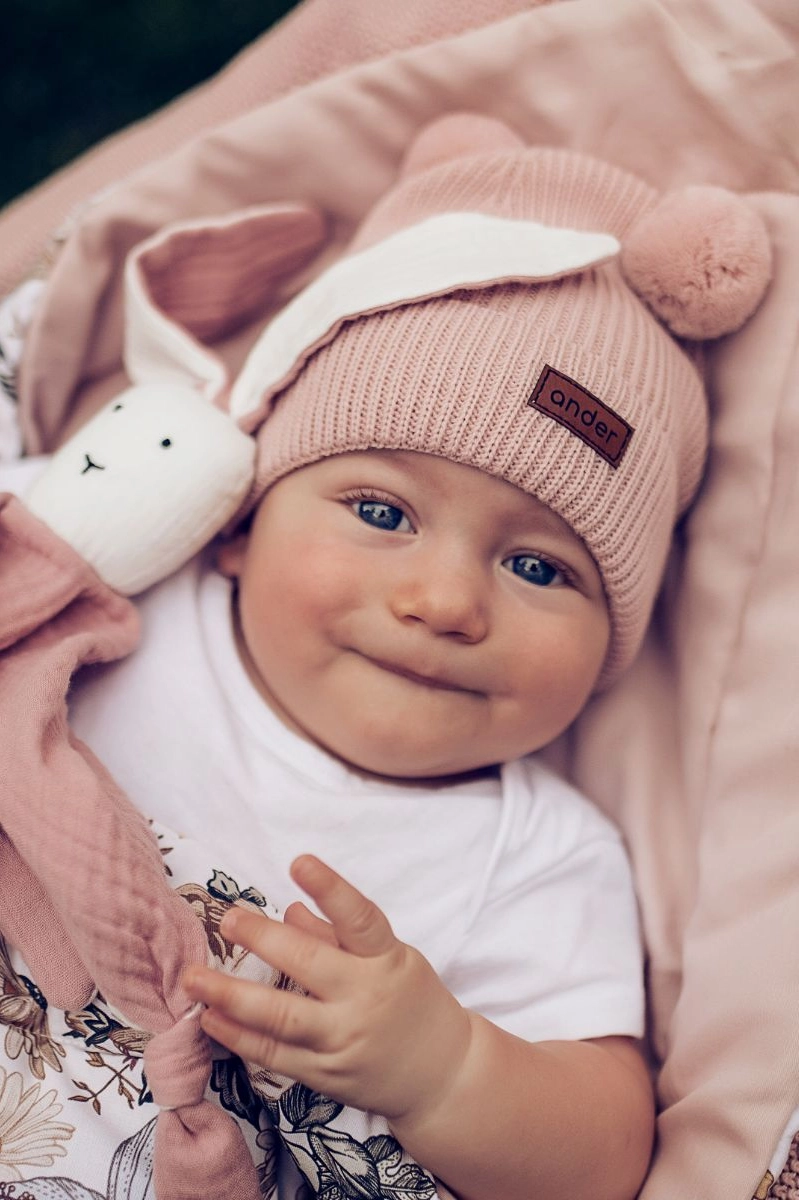 Hochwertige Babymütze mit Teddyohren aus 100% Merinowolle